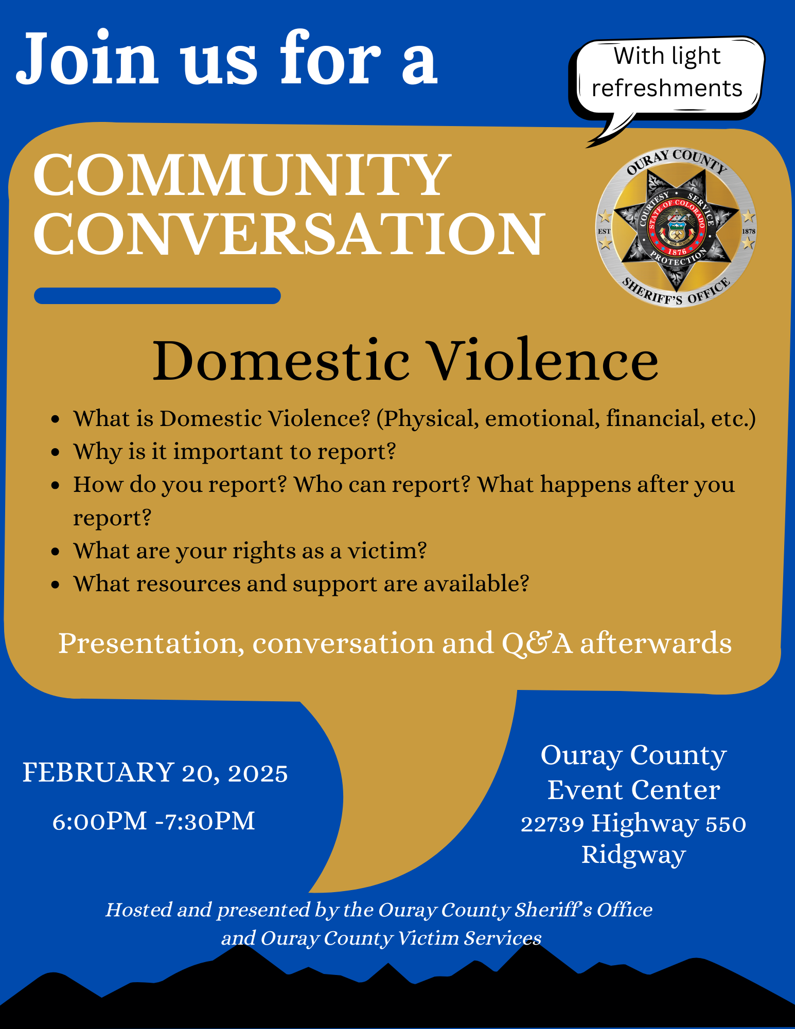 Domestic Violence Community Discussion Feb 20 at Event Center 6pm-7:30pm