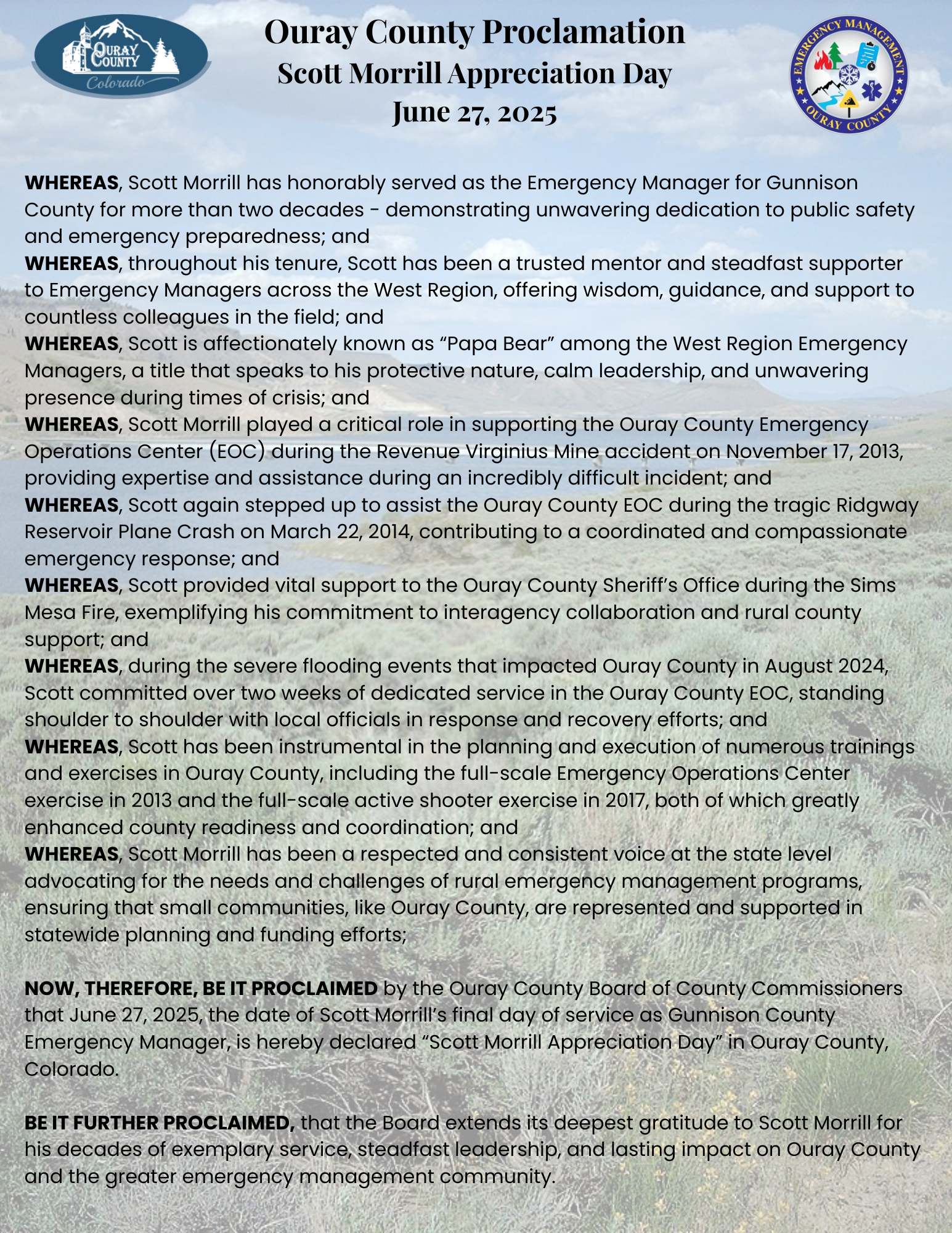 Scott Morrill Appreciation Proclamation